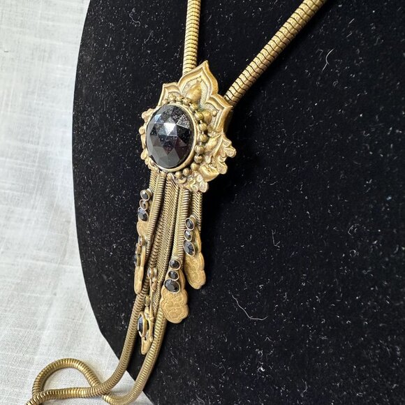 Vintage Jack Smile Egyptian Revival Art Deco Style Brass Bolo Necklace - Picture 5 of 16